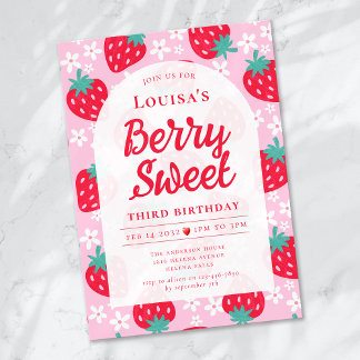 Berry Sweet Strawberry Birthday Party Einladung
