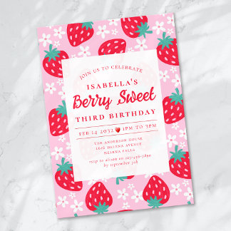 Berry Sweet Strawberry Birthday Party Einladung