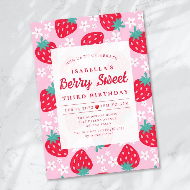 Berry Sweet Strawberry Birthday Party Einladung (Von Creator hochgeladen)