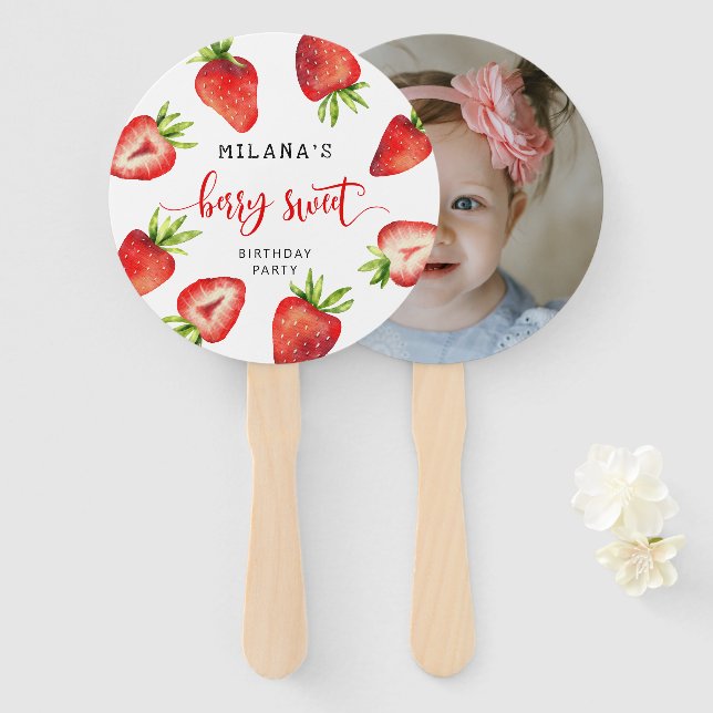 Berry Sweet Strawberry Birthday Party Foto Fächer (Vorne und Hinten)