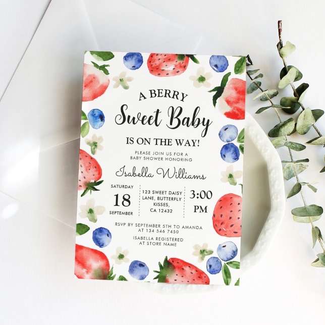 Berry Sweet Strawberry Blueberry Girl Babydusche Einladung (Von Creator hochgeladen)