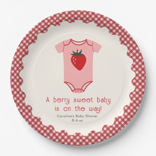 Berry Sweet Strawberry Bodysuit Babydusche Pappteller (Vorderseite)