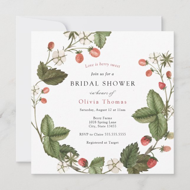 Berry Sweet Strawberry Bridal Dusche Einladung (Vorderseite)