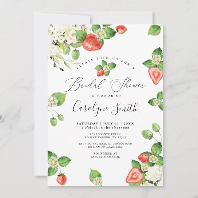 Berry Sweet Strawberry Bridal Dusche Einladung (Vorderseite)
