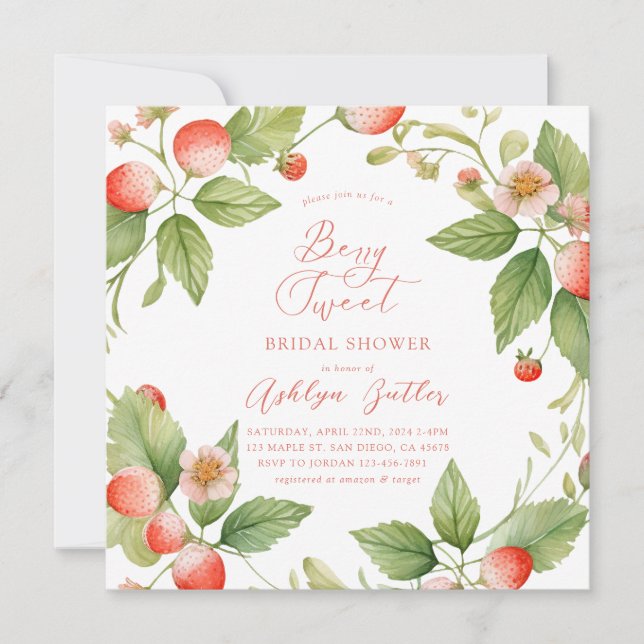 Berry Sweet Strawberry Bridal Shower Invitation Einladung (Vorderseite)