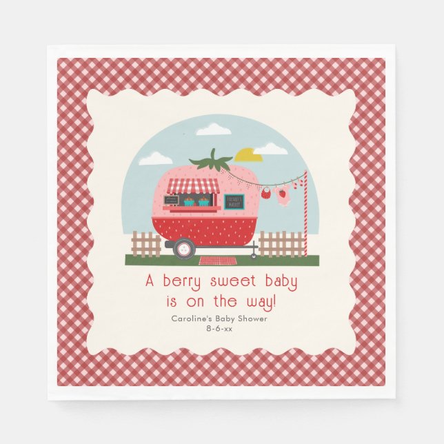 Berry Sweet Strawberry Camper Babydusche Serviette (Vorderseite)