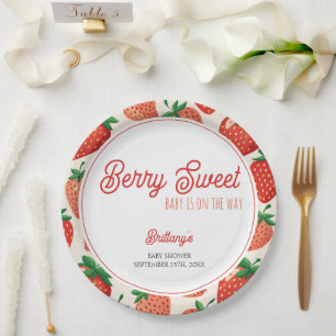 Berry Sweet Strawberry Checkered Baby Dusche Pappteller