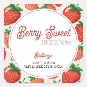 Berry Sweet Strawberry Checkered Baby Dusche Quadratischer Aufkleber