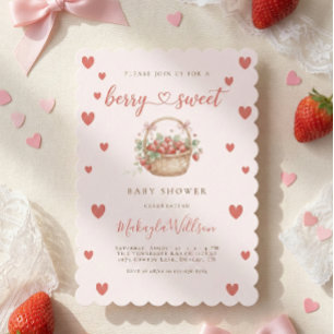 Berry Sweet Strawberry Coquette Hearts Baby Shower Einladung