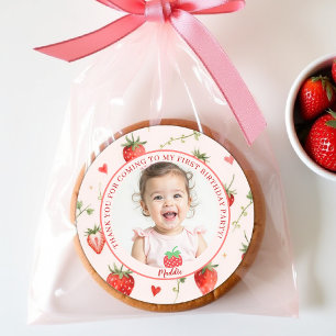Berry Sweet Strawberry Farmhouse Chic 1. Geburtsta Runder Aufkleber