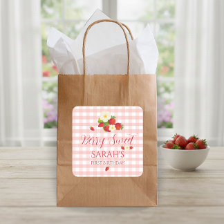 Berry Sweet Strawberry Favor Geschenk 1. Geburtsta Quadratischer Aufkleber