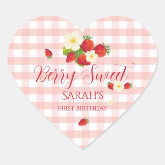 Berry Sweet Strawberry Favor Gift 1st Birthday  Herz-Aufkleber