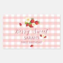 Berry Sweet Strawberry Favor Gift 1st Birthday  Rechteckiger Aufkleber