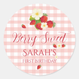Berry Sweet Strawberry Favor Gift 1st Birthday  Runder Aufkleber
