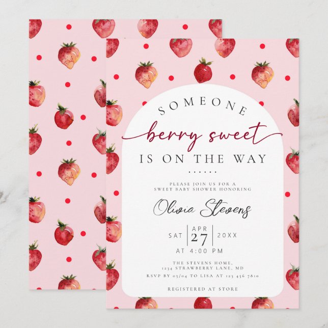 Berry Sweet Strawberry Fruit Baby Shower Einladung (Vorne/Hinten)