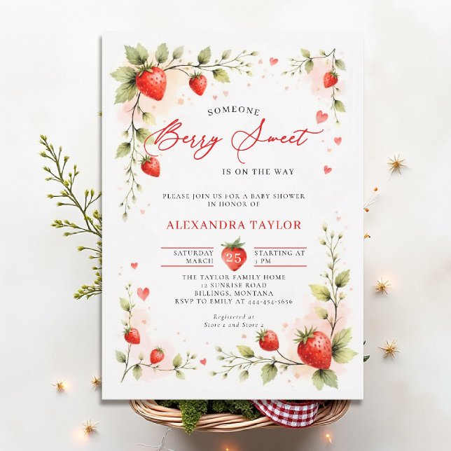 Berry Sweet Strawberry Garden Summer Baby Shower Einladung (berry sweet baby shower invitation fruit strawberry theme art watercolor garden farmhouse)
