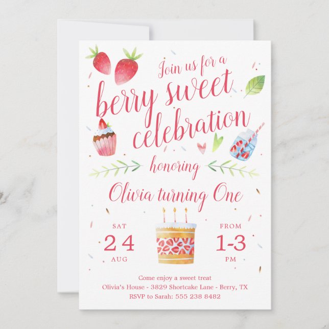 Berry Sweet Strawberry Geburtstagsparty Einladung (Vorderseite)