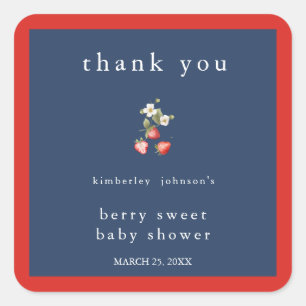 Berry Sweet Strawberry Girl Babydusche Quadratischer Aufkleber