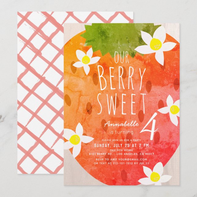 Berry Sweet Strawberry Girl Birthday Einladung (Vorne/Hinten)