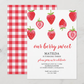Berry Sweet Strawberry Girl Birthday Einladung