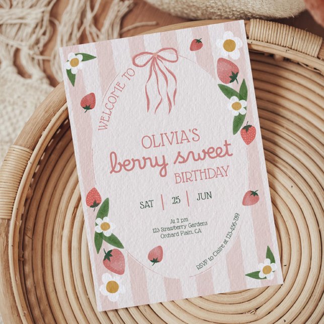 Berry Sweet Strawberry Girl Invitation Anniversair (Créateur téléchargé)