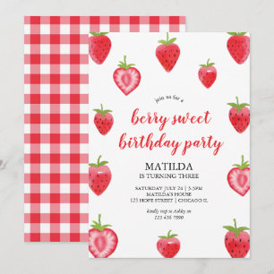 Berry Sweet Strawberry Girl Invitation Anniversair