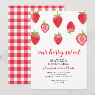 Berry Sweet Strawberry Girl Invitation Anniversair