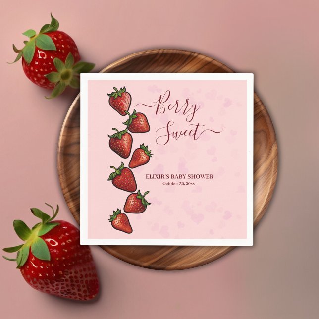 Berry Sweet Strawberry Hearts Baby Shower Serviette (Von Creator hochgeladen)