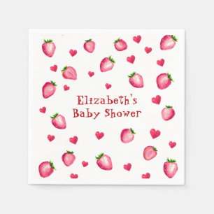 Berry Sweet Strawberry Hearts Unisex Baby Shower Serviette