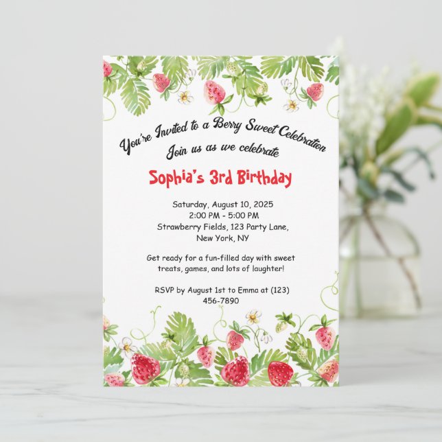 Berry Sweet Strawberry Invitation Anniversaire (Debout devant)