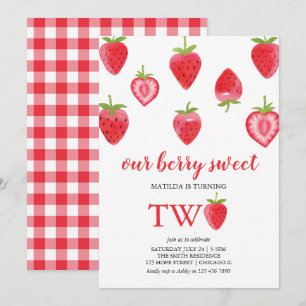 Berry Sweet Strawberry Invitation de deuxième anni