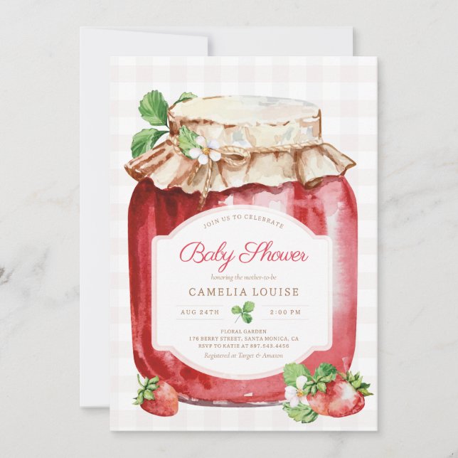 Berry Sweet Strawberry Jam Pink Baby Dusche Einladung (Vorderseite)