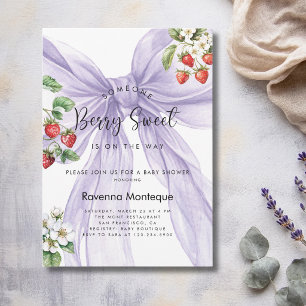 Berry Sweet Strawberry Lilac Bow Baby Shower  Einladung