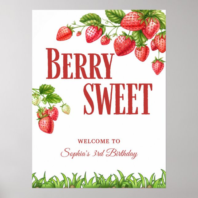 Berry Sweet Strawberry Party Affiche de bienvenue (Devant)