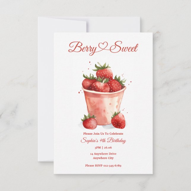 Berry Sweet Strawberry Party Einladung (Vorderseite)
