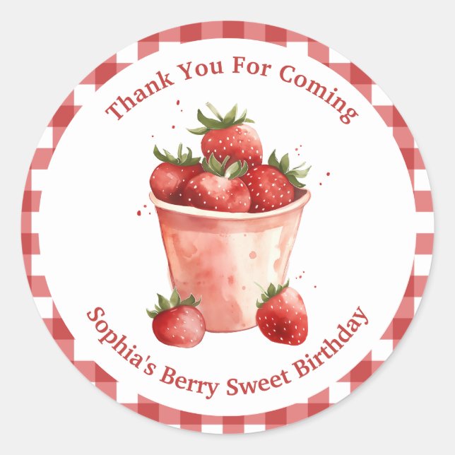 Berry Sweet Strawberry Party Runder Aufkleber (Vorderseite)