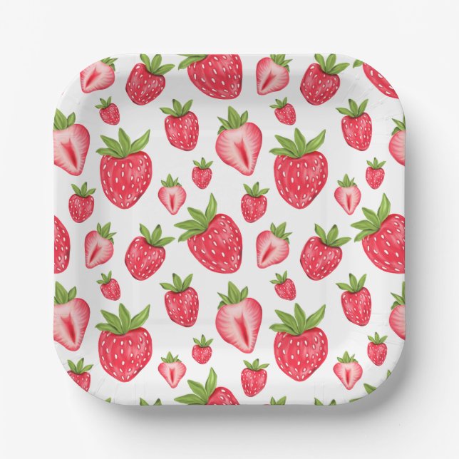 Berry Sweet Strawberry Patten Niedliche Geburtstag Pappteller (Vorderseite)