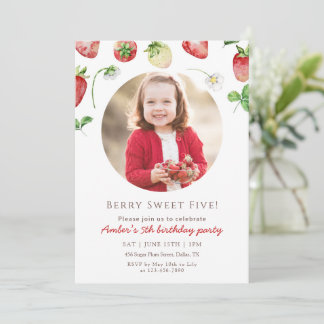 Berry Sweet Strawberry Photo Birthday Einladung