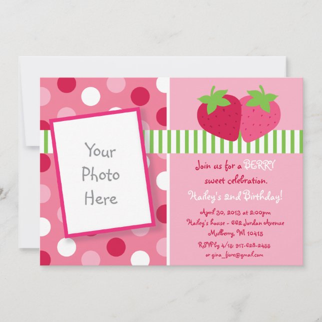 Berry Sweet Strawberry Photo Invitations d'anniver (Devant)