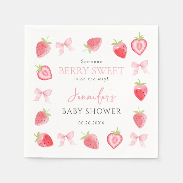 Berry Sweet Strawberry Pink Bow Baby Girl Dusche Serviette (Vorderseite)
