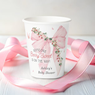 Berry Sweet Strawberry Pink Bow Floral Baby Dusche Pappbecher
