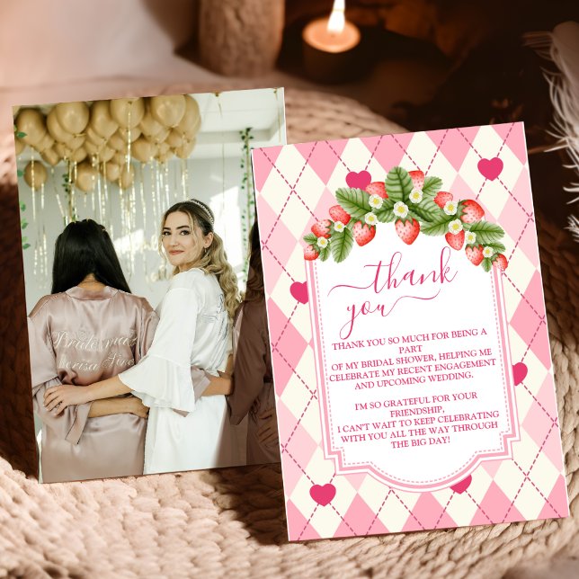 Berry Sweet Strawberry Pink Brautparty Dankeskarte (Von Creator hochgeladen)