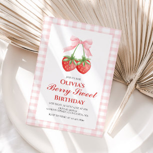 Berry Sweet Strawberry Pink Schleife Geburtstag Einladung