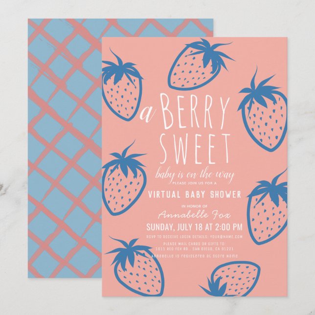 Berry Sweet Strawberry Pink Virtual Baby Dusche Einladung (Vorne/Hinten)