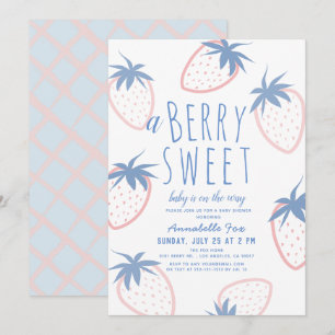 Berry Sweet Strawberry Pink White Baby Dusche Einladung