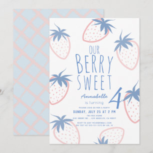 Berry Sweet Strawberry Pink White Birthday Einladung
