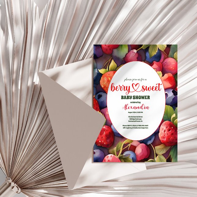 Berry Sweet Strawberry Red Blue Baby Dusche Einladung (Von Creator hochgeladen)