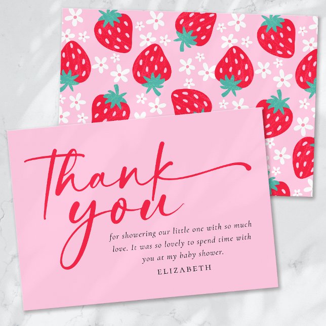 Berry Sweet Strawberry Red Pink Baby Dusche Dankeskarte (Von Creator hochgeladen)
