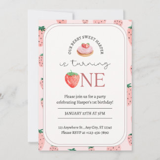 Berry Sweet Strawberry Thema 1. Geburtstag Einladu Einladung