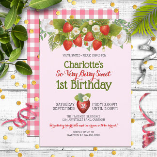 Berry Sweet Strawberry Thema Mädchen Geburtstag Einladung